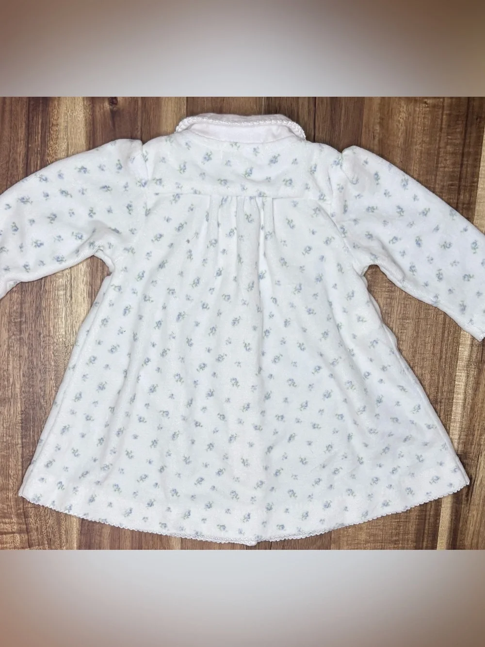 Ralph Lauren Baby Girls 3M Blue Floral Button Down Velour Dress Peter Pan Collar